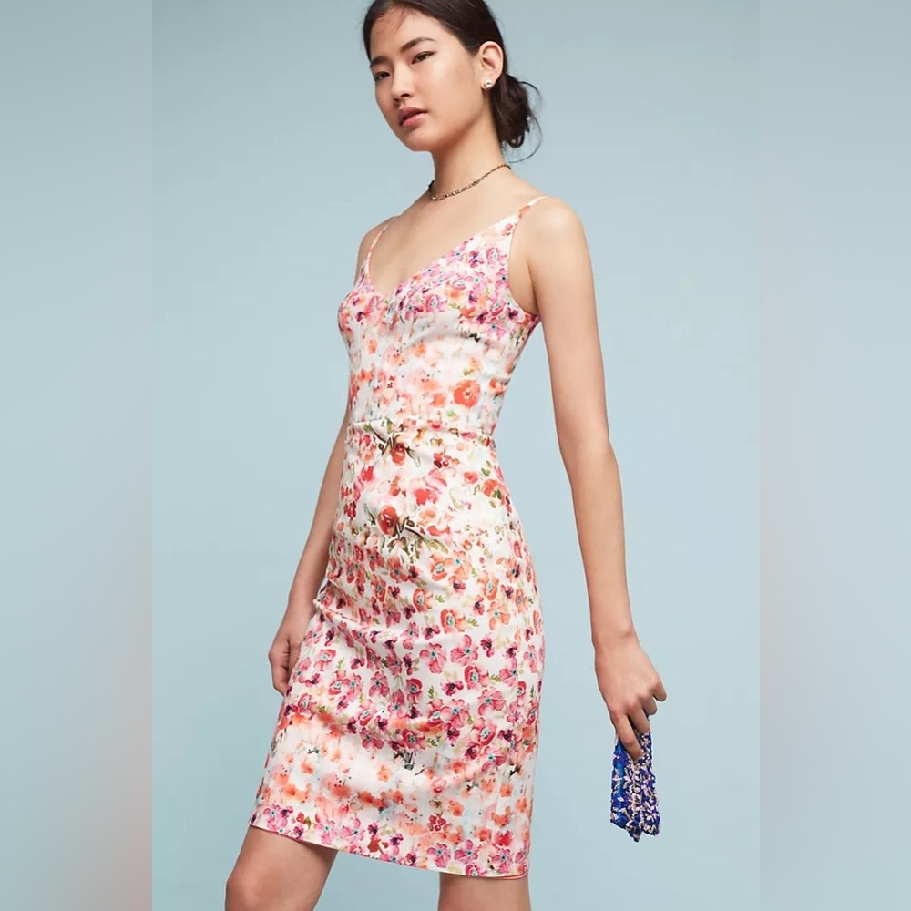 Anthropologie Floral Midi Dress - Pink and Orange